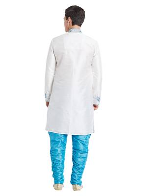 Cream silk blend straight embroidery with handwork indisherwani for men's 4