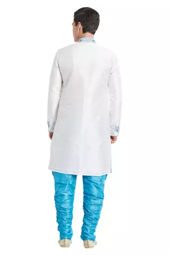 Cream silk straight embroidery with handwork indisherwani for men's