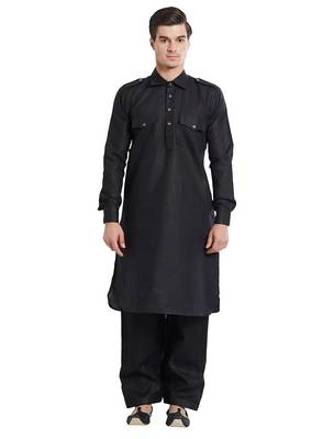 Black coton straight plain pathani for men's 1