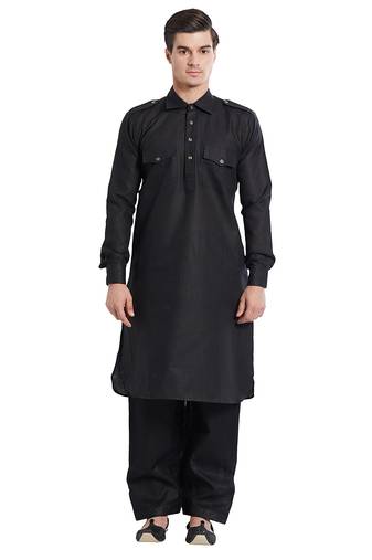 Black coton straight plain pathani for men's