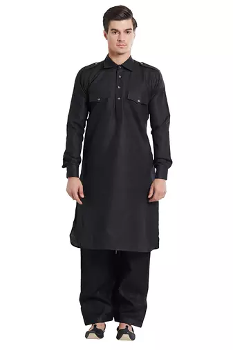 Black coton straight plain pathani for men's
