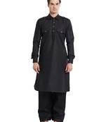 Black coton straight plain pathani for men's