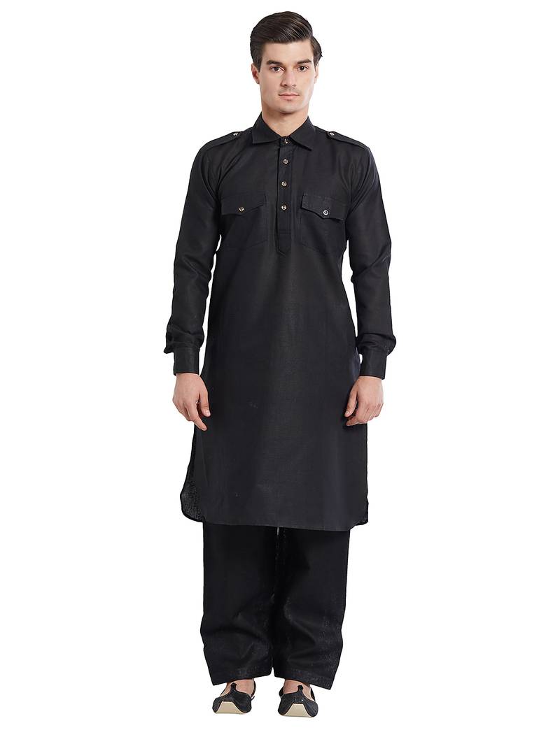 Black coton straight plain pathani for men's
