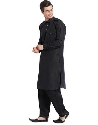 Black coton straight plain pathani for men's 2