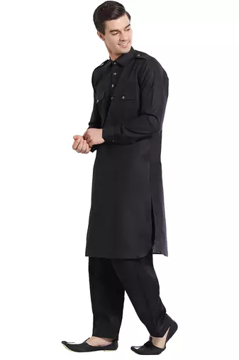 Black coton straight plain pathani for men's