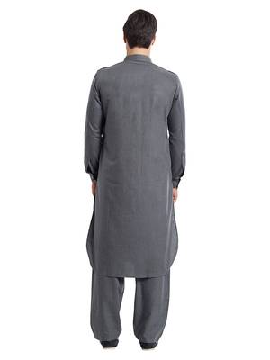 Dark grey coton straight plain pathani for men's 4