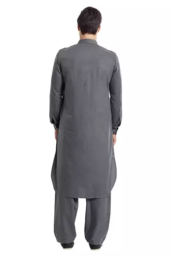 Dark grey coton straight plain pathani for men's