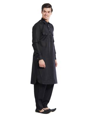 Black coton straight plain pathani for men's 3