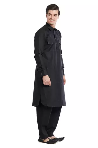 Black coton straight plain pathani for men's