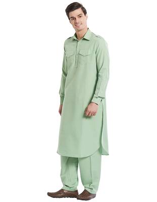 Sea green coton straight plain pathani for men's 2