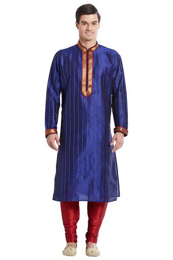 Purple art silk straight stitched kurta for men's