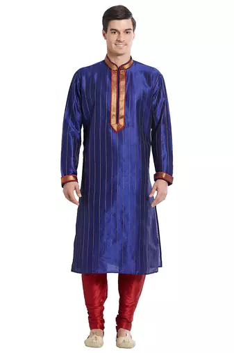 Purple art silk straight stitched kurta for men's