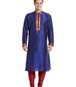 Purple art silk straight stitched kurta for men's