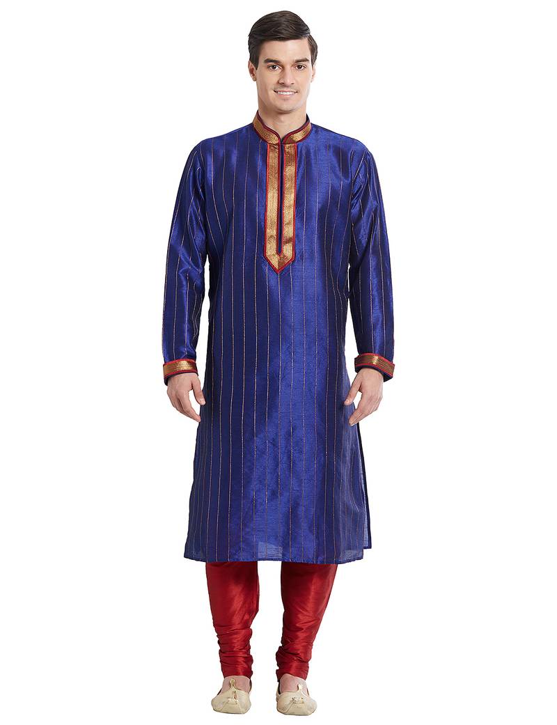 Purple art silk straight stitched kurta for men's