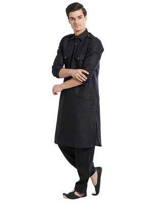 Black coton straight plain pathani for men's 5