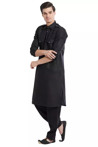 Black coton straight plain pathani for men's