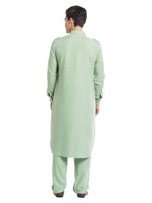 Sea green coton straight plain pathani for men's 4