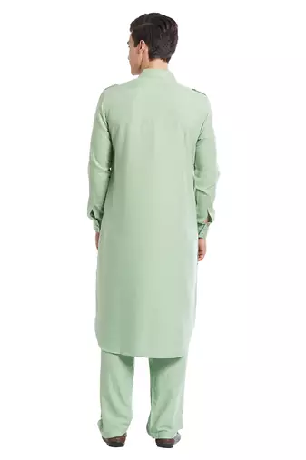 Sea green coton straight plain pathani for men's