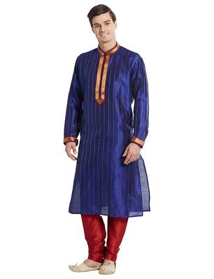 Purple Art silk straight stitched kurta for men's 2