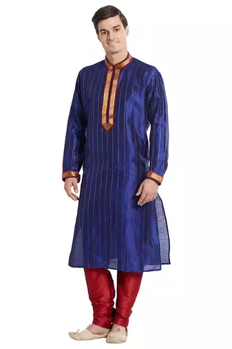 Purple art silk straight stitched kurta for men's