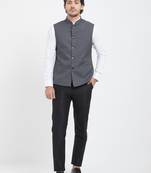Grey cotton straight plain nehru jacket for men's