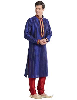 Purple Art silk straight stitched kurta for men's 3