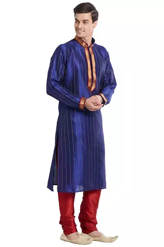 Purple art silk straight stitched kurta for men's