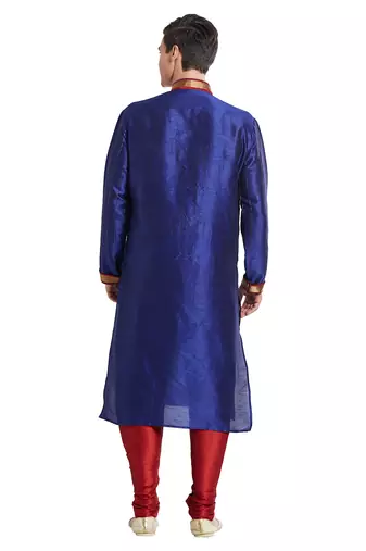 Purple art silk straight stitched kurta for men's