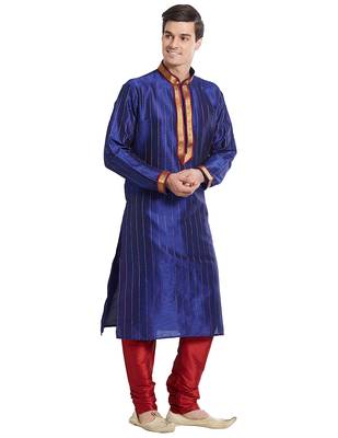 Purple Art silk straight stitched kurta for men's 5