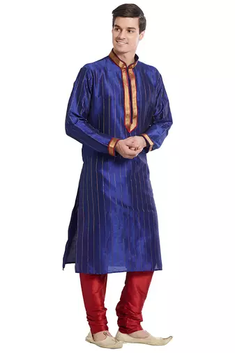 Purple art silk straight stitched kurta for men's