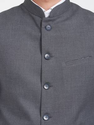 Grey cotton straight plain nehru jacket for men's 5
