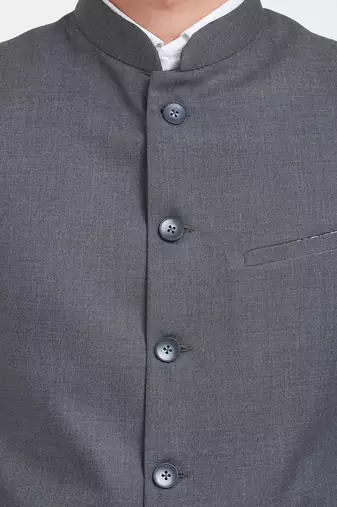 Grey cotton straight plain nehru jacket for men's