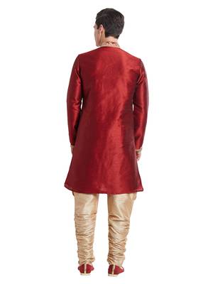 Maroon silk straight embroidery with handwork indisherwani for men's 4