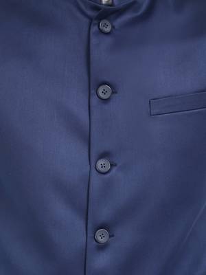 Navy blue cotton straight plain nehru jacket for men's 5