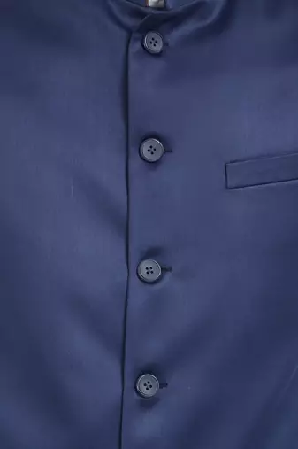 Navy blue cotton straight plain nehru jacket for men's