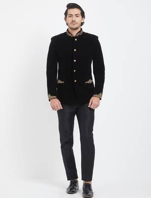 Black velvet straight handwork jodhpuri for men's 1