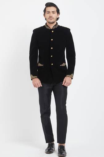 Black velvet straight handwork jodhpuri for men's