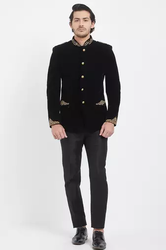 Black velvet straight handwork jodhpuri for men's
