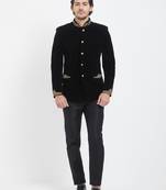 Black velvet straight handwork jodhpuri for men's