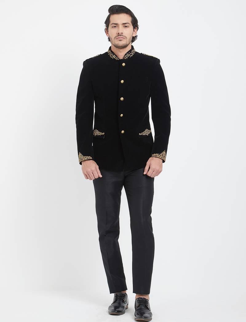 Black velvet straight handwork jodhpuri for men's