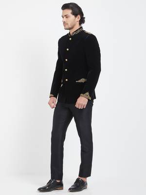 Black velvet straight handwork jodhpuri for men's 2