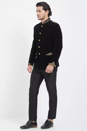 Black velvet straight handwork jodhpuri for men's