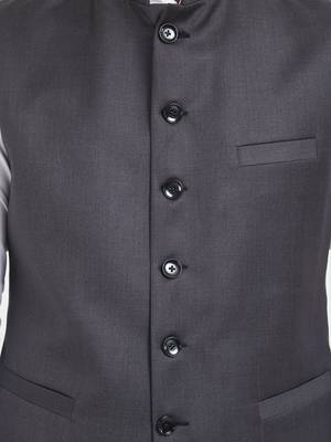 Dark grey cotton straight plain nehru jacket for men's 5