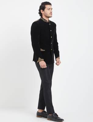 Black velvet straight handwork jodhpuri for men's 3