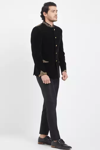 Black velvet straight handwork jodhpuri for men's