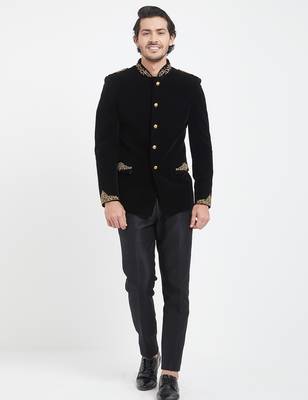 Black velvet straight handwork jodhpuri for men's 4