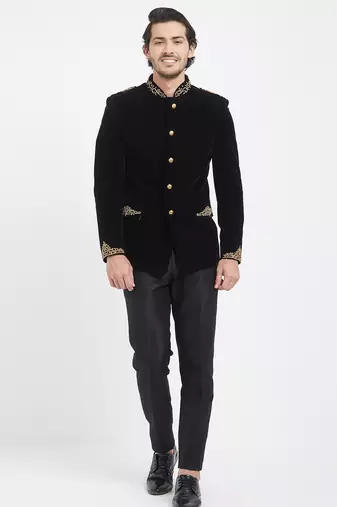 Black velvet straight handwork jodhpuri for men's