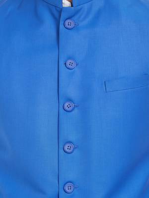 Sky blue cotton straight plain nehru jacket for men's 5
