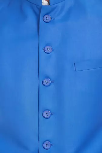 Sky blue cotton straight plain nehru jacket for men's