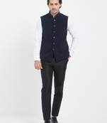 Dark blue cotton straight plain nehru jacket for men's